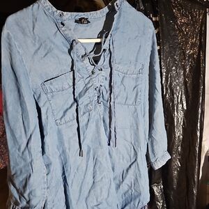 a.n.a Light Blue Lace-Up Blouse